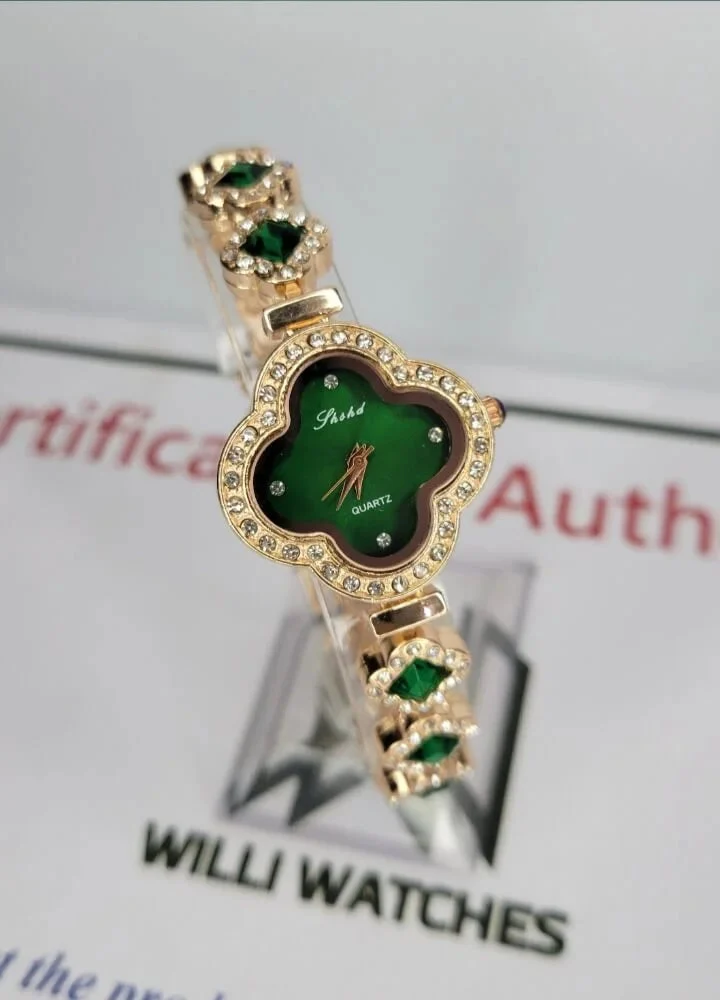 Emerald zircon clover women watch