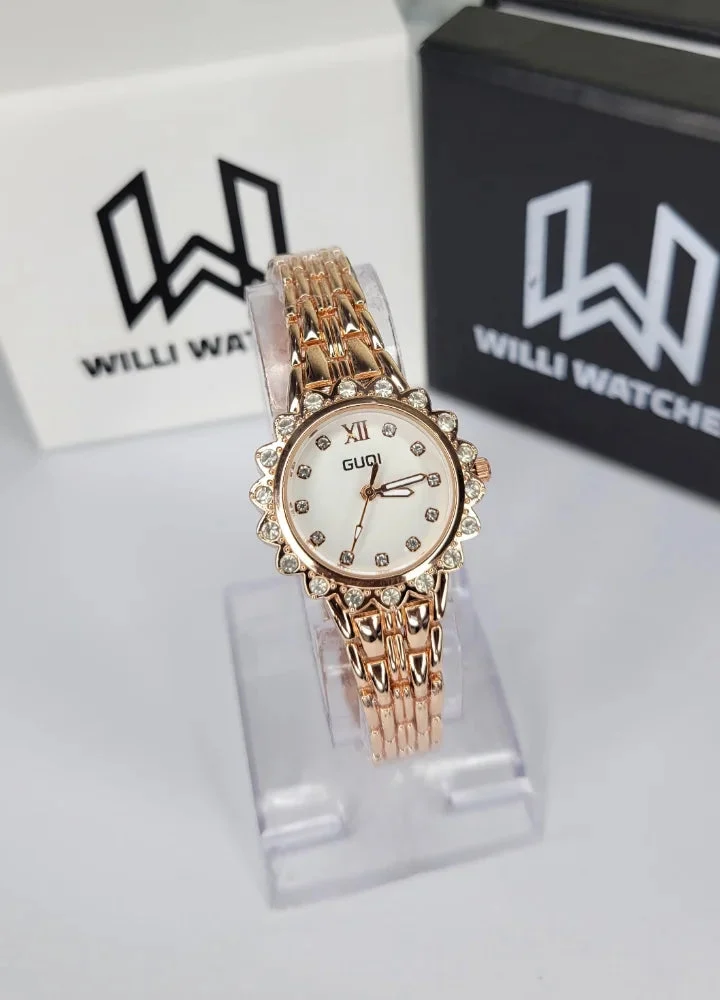 Rose gold white dial ladies watch