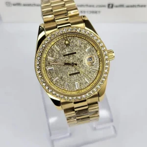 Gold diamond studded automatic watch
