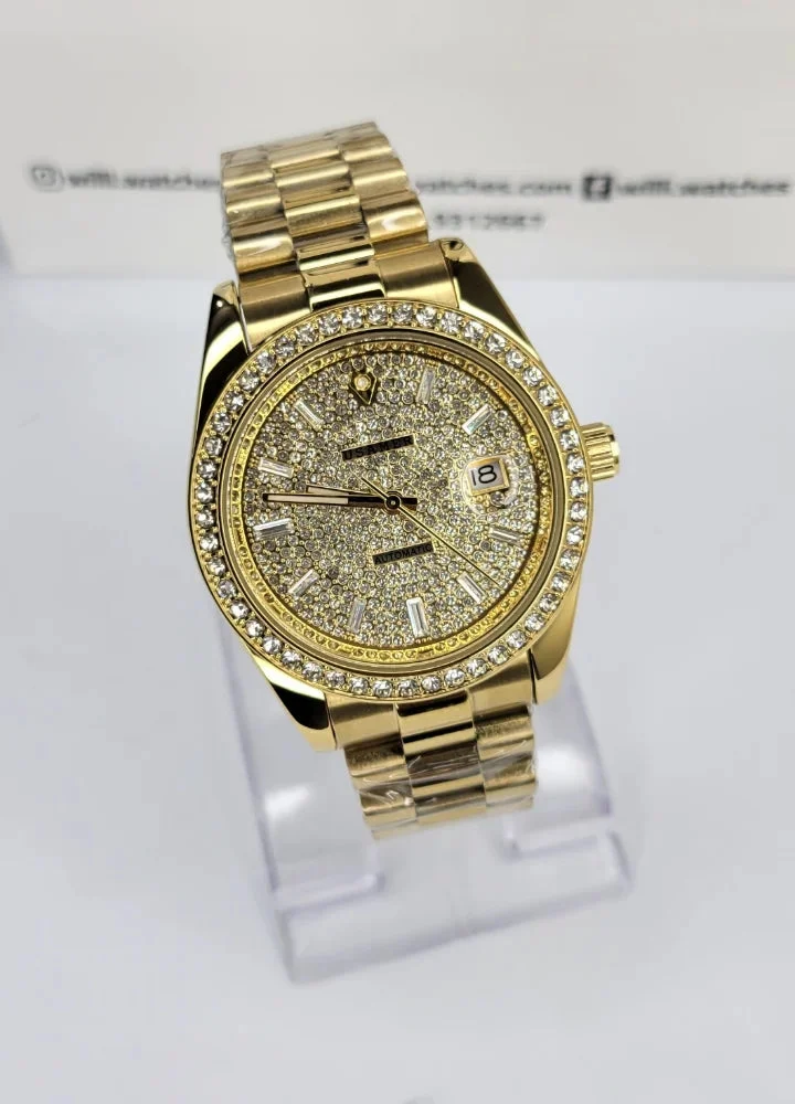 Gold diamond studded automatic watch