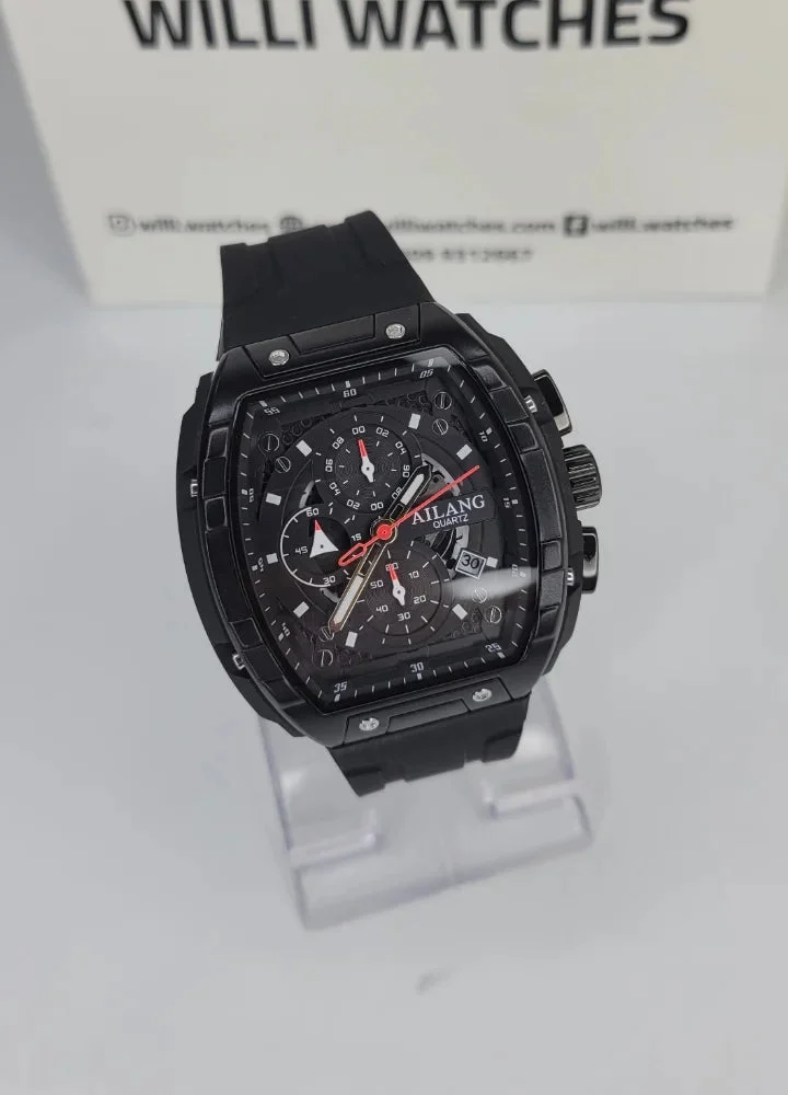 Black silicone chronograph sports watch