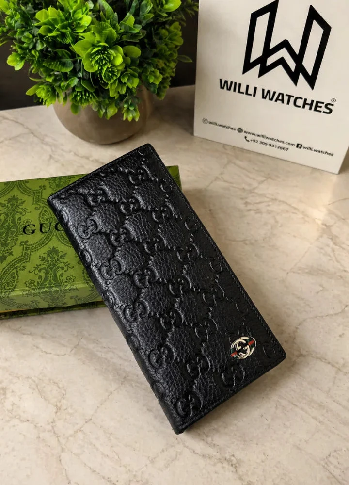 Embossed long leather wallet